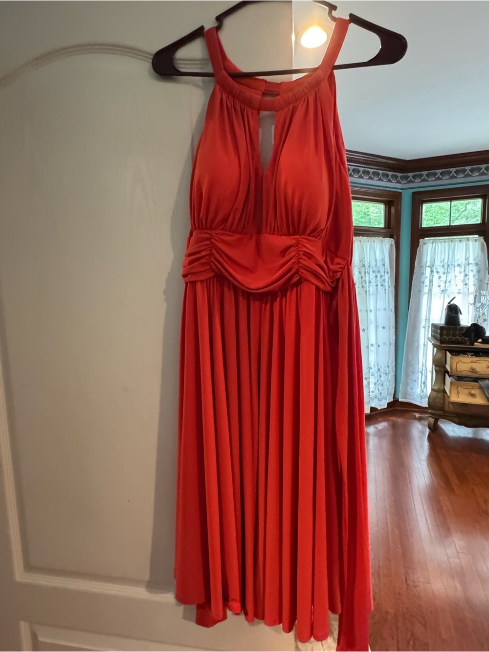 New Directions Coral Halter Midi Dress